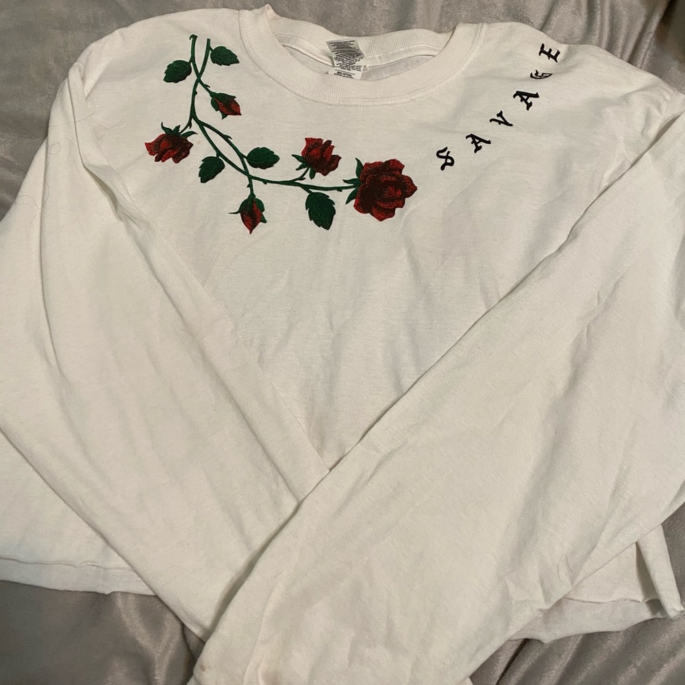 Savage red roses long sleeve crop shirt